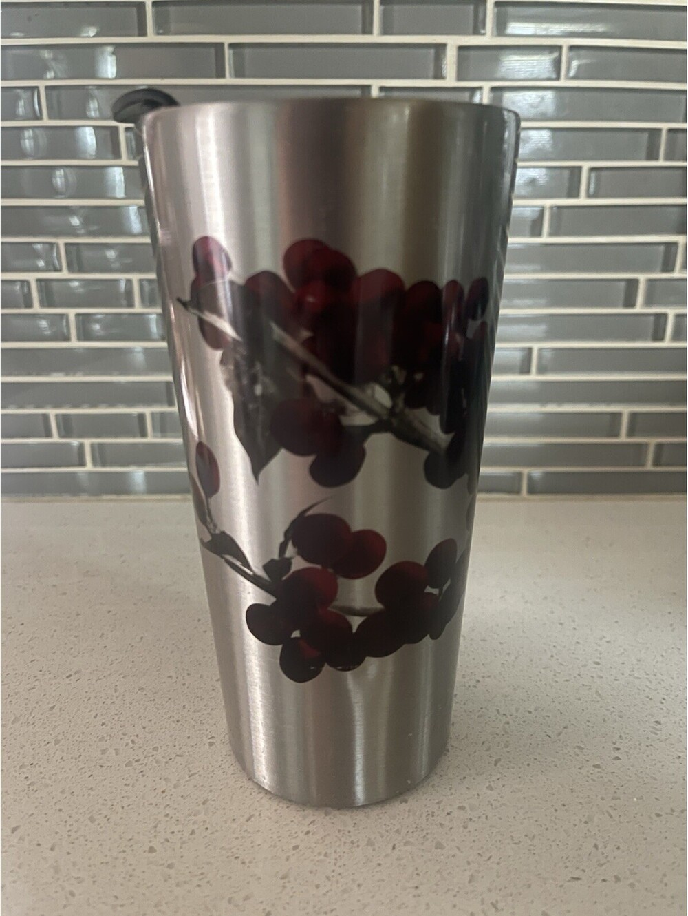 Starbucks 2014 Green Dot Collection Stainless Steel Cherries 16 oz Tumbler